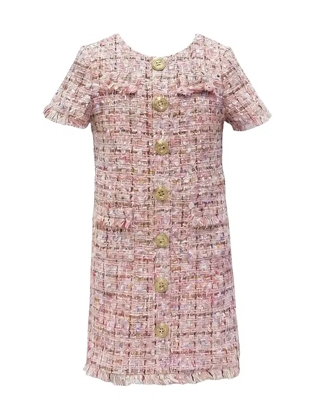 Mac Duggal Little Girl's & Girl's Bouclé Short-Sleeve Minidress - Pink Multi