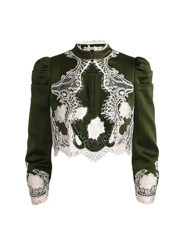Women's Thomasina Lace-Trim Crop Jacket - Dark Fern