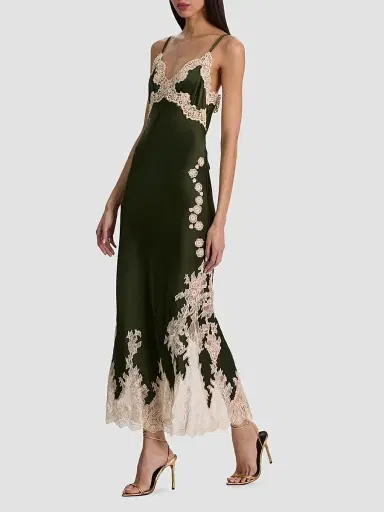 Alice + Olivia Women's Julietta Cutaway Lace-Trim Midi Slipdress - Dark Fern Biscotti - Size 14 | Thumbnail 3 Alice + Olivia Women's Julietta Cutaway Lace-Trim Midi Slipdress - Dark Fern Biscotti - Size 14 | Thumbnail 3