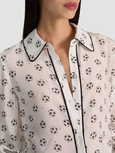 ALICE + OLIVIA Women's Willa Soccer-Print Silk Shirt - Gold Off White | Thumbnail 5 ALICE + OLIVIA Women's Willa Soccer-Print Silk Shirt - Gold Off White | Thumbnail 5