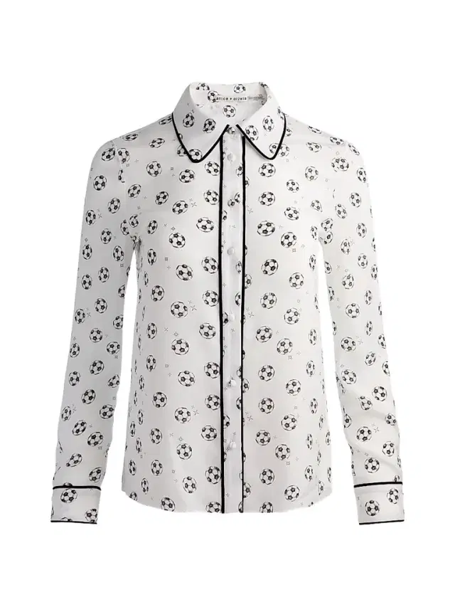 ALICE + OLIVIA Women's Willa Soccer-Print Silk Shirt - Gold Off White
