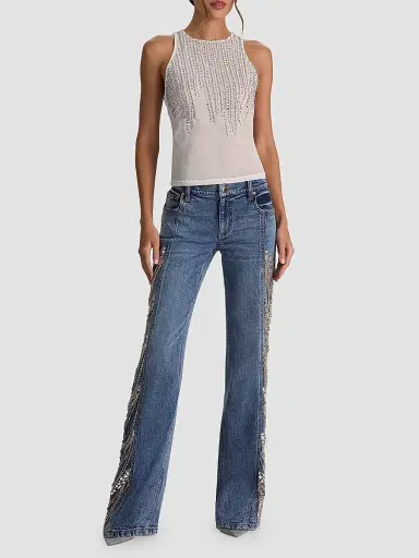 Alice + Olivia Women's Pania Embellished Top - Off White Clear Crystal | Thumbnail 2
