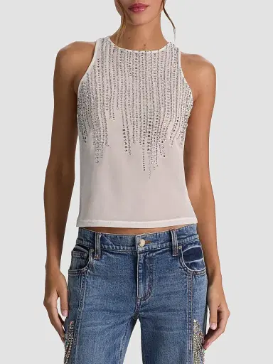 Alice + Olivia Women's Pania Embellished Top - Off White Clear Crystal | Thumbnail 4