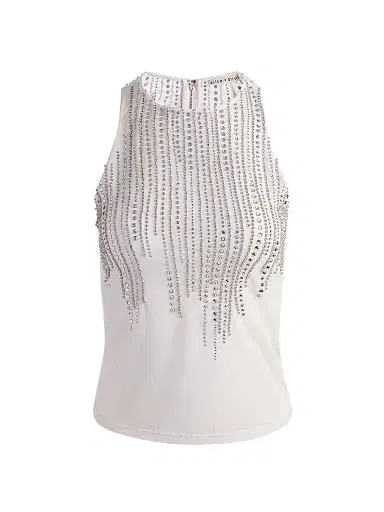 Alice + Olivia Women's Pania Embellished Top - Off White Clear Crystal | Thumbnail 1