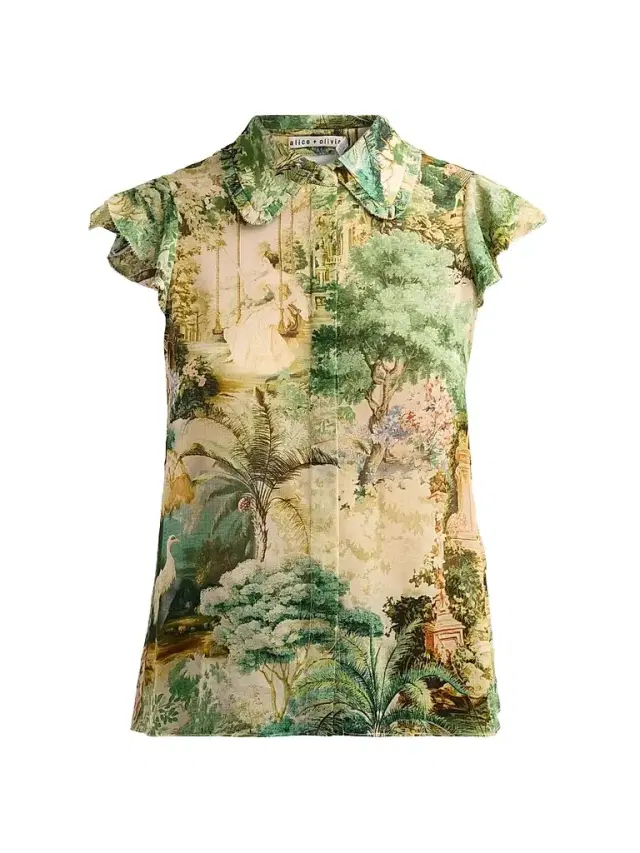 ALICE + OLIVIA Women's Martel Scenic Flutter-Sleeve Blouse - Terrain