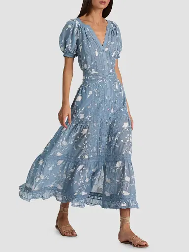 Alice + Olivia Women's Kathryn Lace-Trim Floral Midi Shirtdress - Deep Denim Blue Vanilla - Size XL | Thumbnail 2 Alice + Olivia Women's Kathryn Lace-Trim Floral Midi Shirtdress - Deep Denim Blue Vanilla - Size XL | Thumbnail 2