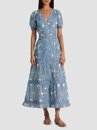 Alice + Olivia Women's Kathryn Lace-Trim Floral Midi Shirtdress - Deep Denim Blue Vanilla - Size XL | Thumbnail 4 Alice + Olivia Women's Kathryn Lace-Trim Floral Midi Shirtdress - Deep Denim Blue Vanilla - Size XL | Thumbnail 4