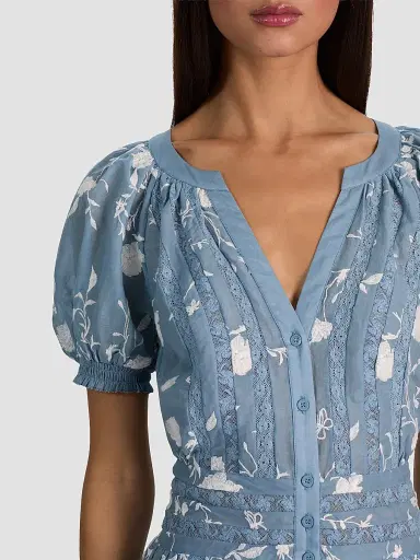 Alice + Olivia Women's Kathryn Lace-Trim Floral Midi Shirtdress - Deep Denim Blue Vanilla - Size XL | Thumbnail 5 Alice + Olivia Women's Kathryn Lace-Trim Floral Midi Shirtdress - Deep Denim Blue Vanilla - Size XL | Thumbnail 5