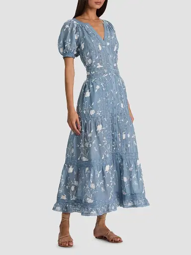 Alice + Olivia Women's Kathryn Lace-Trim Floral Midi Shirtdress - Deep Denim Blue Vanilla - Size XL | Thumbnail 6 Alice + Olivia Women's Kathryn Lace-Trim Floral Midi Shirtdress - Deep Denim Blue Vanilla - Size XL | Thumbnail 6