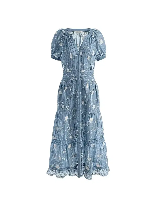 Women's Kathryn Lace-Trim Floral Midi Shirtdress - Deep Denim Blue Vanilla