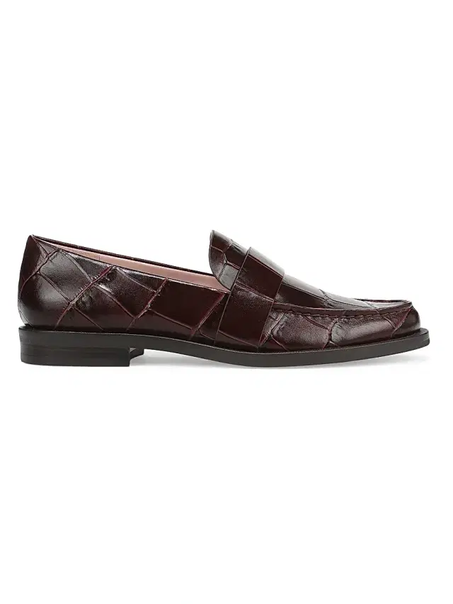 Women's Lola Croc-Embossed Leather Penny Loafers - Deep Bordeaux