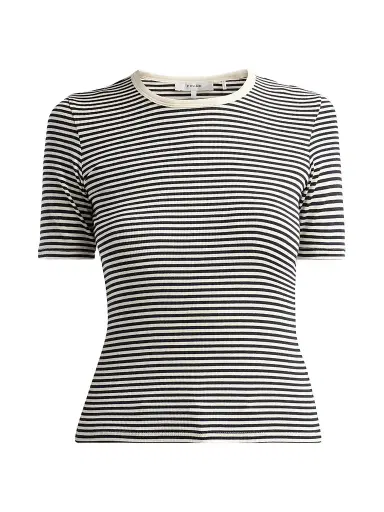 Frame Women's The Fine Striped Crewneck T-Shirt - Cream Multi - Size XL | Thumbnail 1 Frame Women's The Fine Striped Crewneck T-Shirt - Cream Multi - Size XL | Thumbnail 1