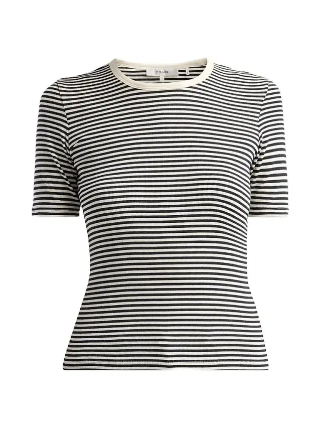 FRAME Women's The Fine Striped Crewneck T-Shirt - Cream Multi