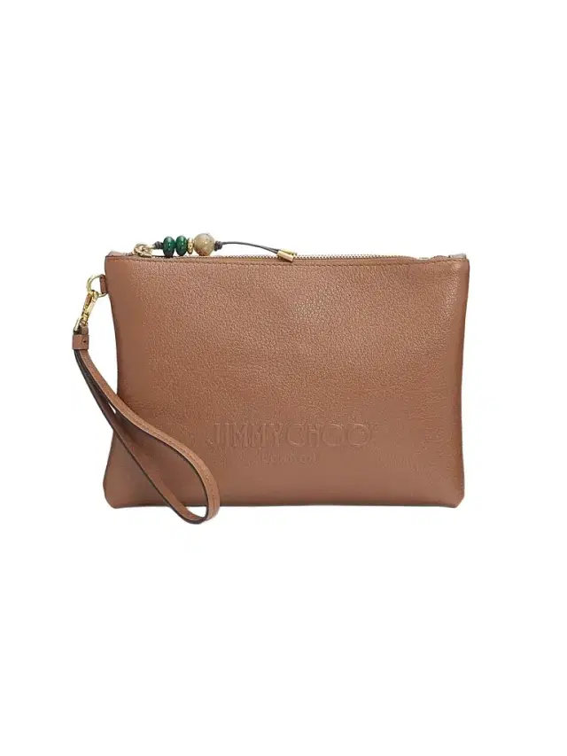 Jimmy Choo Women's Pebbled Leather Zip Flat Pouch - Tan Light Gold