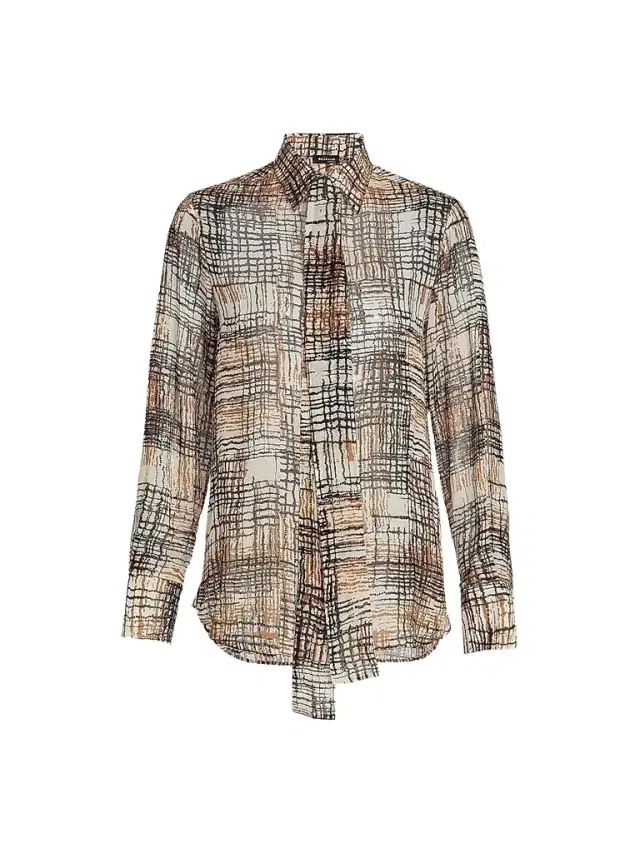 Kiton Women's Silk Printed Chiffon Shirt - Black Leather