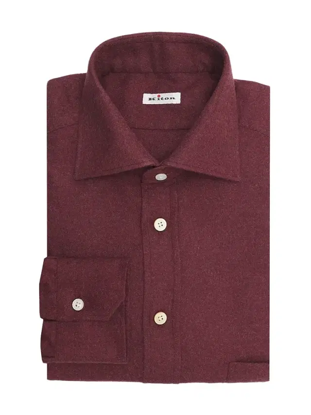 Kiton Men's Cotton Flannel Classic-Fit Dress Shirt - Bordeaux