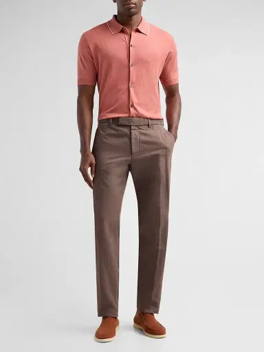 Saks Fifth Avenue Men's Cotton-Silk Knit Tipped-Collar Sweater - Pink - Size XXL | Thumbnail 2