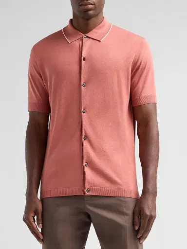 Saks Fifth Avenue Men's Cotton-Silk Knit Tipped-Collar Sweater - Pink - Size XXL | Thumbnail 4