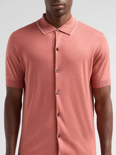 Saks Fifth Avenue Men's Cotton-Silk Knit Tipped-Collar Sweater - Pink - Size XXL | Thumbnail 5