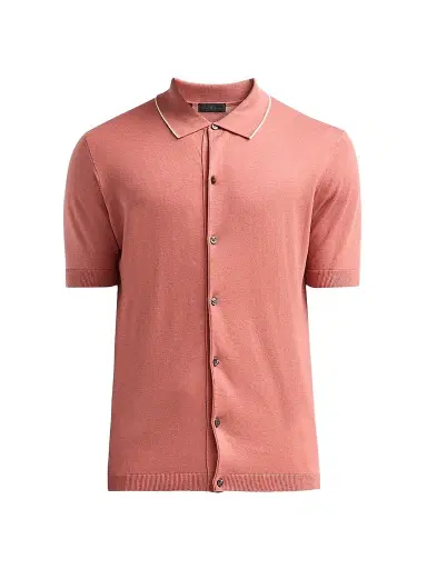 Saks Fifth Avenue Men's Cotton-Silk Knit Tipped-Collar Sweater - Pink - Size XXL | Thumbnail 1