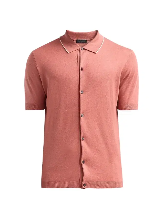 Saks Fifth Avenue Men's Cotton-Silk Knit Tipped-Collar Sweater - Pink
