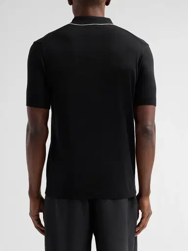 Saks Fifth Avenue Men's Cotton-Silk Knit Tipped-Collar Sweater - Black | Thumbnail 3