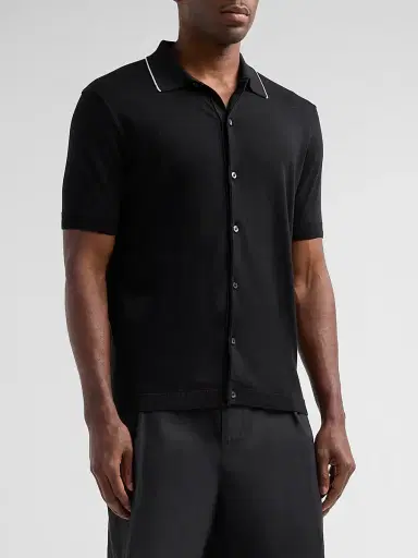 Saks Fifth Avenue Men's Cotton-Silk Knit Tipped-Collar Sweater - Black | Thumbnail 4