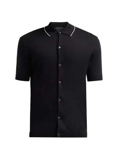 Saks Fifth Avenue Men's Cotton-Silk Knit Tipped-Collar Sweater - Black | Thumbnail 1