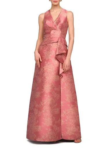 Kay Unger Women's Rhianna Metallic Jacquard A-Line Gown | Thumbnail 2 Kay Unger Women's Rhianna Metallic Jacquard A-Line Gown | Thumbnail 2