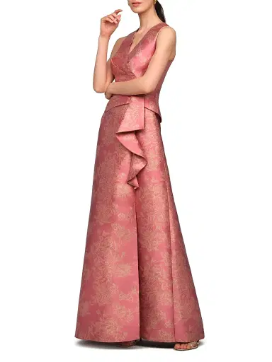 Kay Unger Women's Rhianna Metallic Jacquard A-Line Gown | Thumbnail 3 Kay Unger Women's Rhianna Metallic Jacquard A-Line Gown | Thumbnail 3