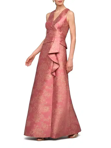 Kay Unger Women's Rhianna Metallic Jacquard A-Line Gown | Thumbnail 4 Kay Unger Women's Rhianna Metallic Jacquard A-Line Gown | Thumbnail 4