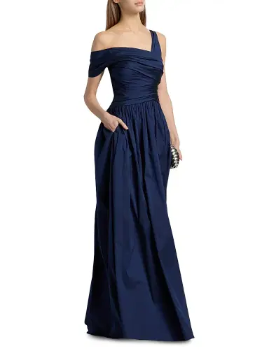 THEIA Women's Avery Asymmetric Taffeta Gown - Nautical Navy - Size 14 | Thumbnail 2