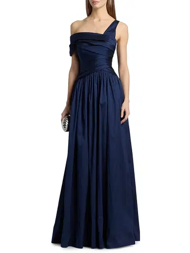 THEIA Women's Avery Asymmetric Taffeta Gown - Nautical Navy - Size 14 | Thumbnail 3