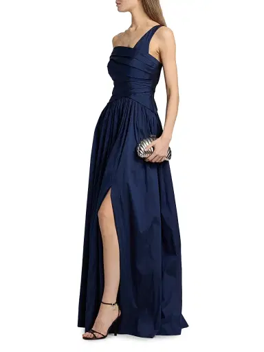 THEIA Women's Avery Asymmetric Taffeta Gown - Nautical Navy - Size 14 | Thumbnail 4