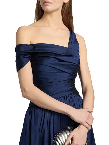 THEIA Women's Avery Asymmetric Taffeta Gown - Nautical Navy - Size 14 | Thumbnail 6