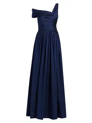 THEIA Women's Avery Asymmetric Taffeta Gown - Nautical Navy - Size 14 | Thumbnail 1