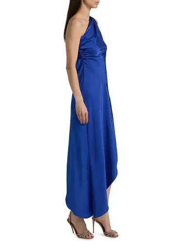 Lapointe Women's Satin One-Shoulder Midi-Dress - Royal Blue - Size 14 | Thumbnail 4