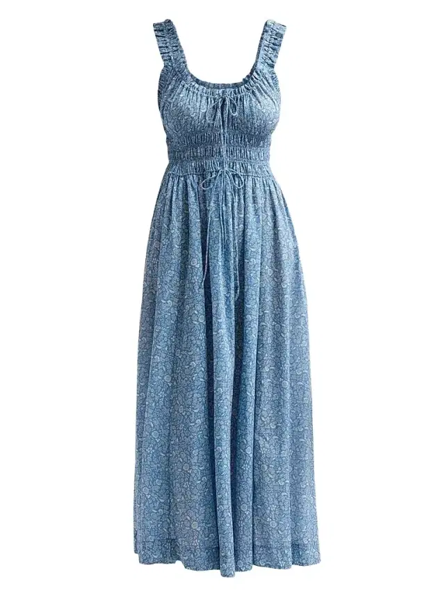 DÔEN Women's Emmaretta Floral Cotton Midi Dress - Blue Garden Bloom