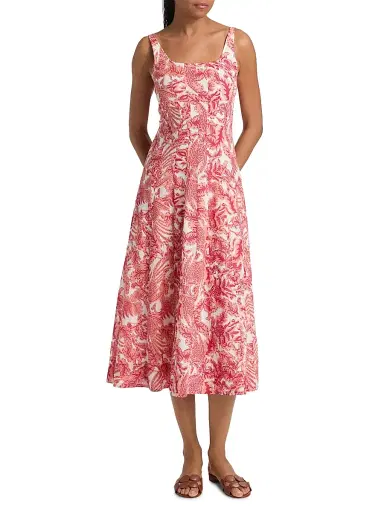 Ro's Garden Women's Camillie Floral Cotton Midi-Dress - Coral Arata - Size XL | Thumbnail 3 Ro's Garden Women's Camillie Floral Cotton Midi-Dress - Coral Arata - Size XL | Thumbnail 3