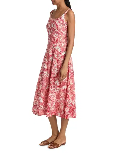 Ro's Garden Women's Camillie Floral Cotton Midi-Dress - Coral Arata - Size XL | Thumbnail 4 Ro's Garden Women's Camillie Floral Cotton Midi-Dress - Coral Arata - Size XL | Thumbnail 4