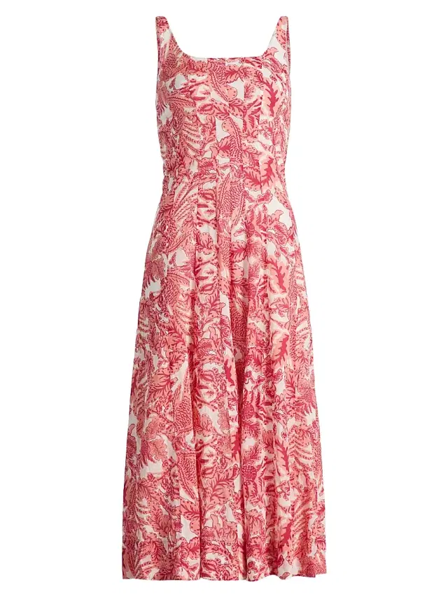 Ro's Garden Women's Camillie Floral Cotton Midi-Dress - Coral Arata