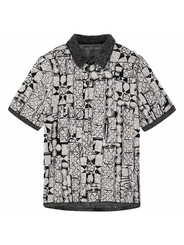 John Varvatos Men's Ferrin Cotton Jacquard Shirt - Black White