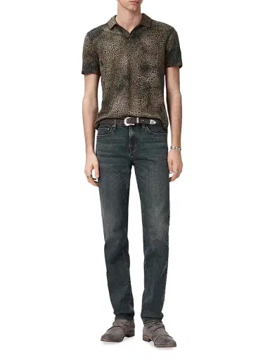 JOHN VARVATOS Men's Perkins Animal-Print Jacquard Polo Shirt | Thumbnail 2 JOHN VARVATOS Men's Perkins Animal-Print Jacquard Polo Shirt | Thumbnail 2