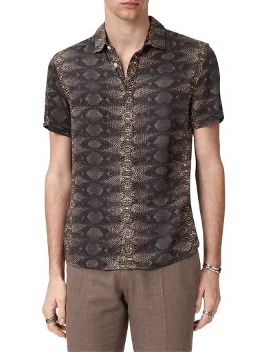 JOHN VARVATOS Men's Loren Snake-Print Short-Sleeve Shirt - Light Khaki - Size XL | Thumbnail 3
