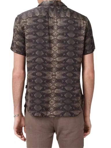 JOHN VARVATOS Men's Loren Snake-Print Short-Sleeve Shirt - Light Khaki - Size XL | Thumbnail 4