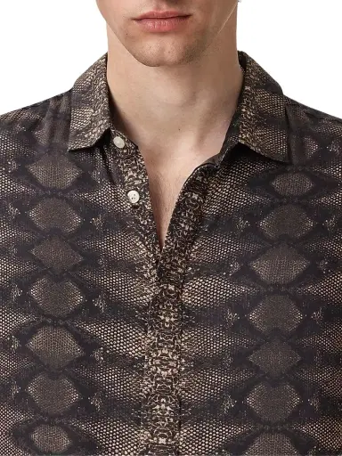 JOHN VARVATOS Men's Loren Snake-Print Short-Sleeve Shirt - Light Khaki - Size XL | Thumbnail 6
