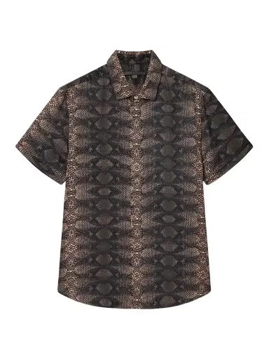 JOHN VARVATOS Men's Loren Snake-Print Short-Sleeve Shirt - Light Khaki - Size XL | Thumbnail 1