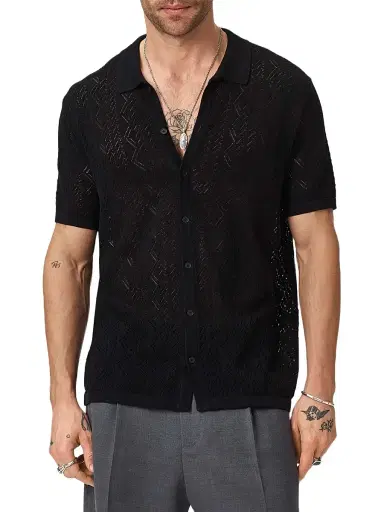 JOHN VARVATOS Men's Emil Pointelle Sweater Shirt | Thumbnail 3