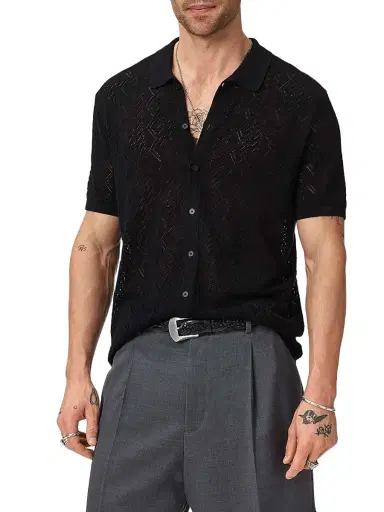 JOHN VARVATOS Men's Emil Pointelle Sweater Shirt | Thumbnail 5