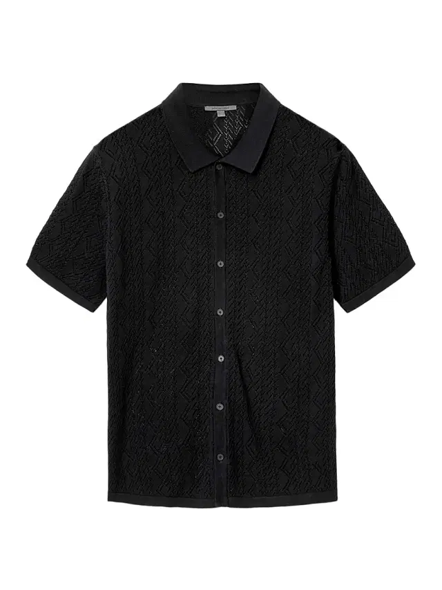 John Varvatos Men's Emil Pointelle Sweater Shirt - Black